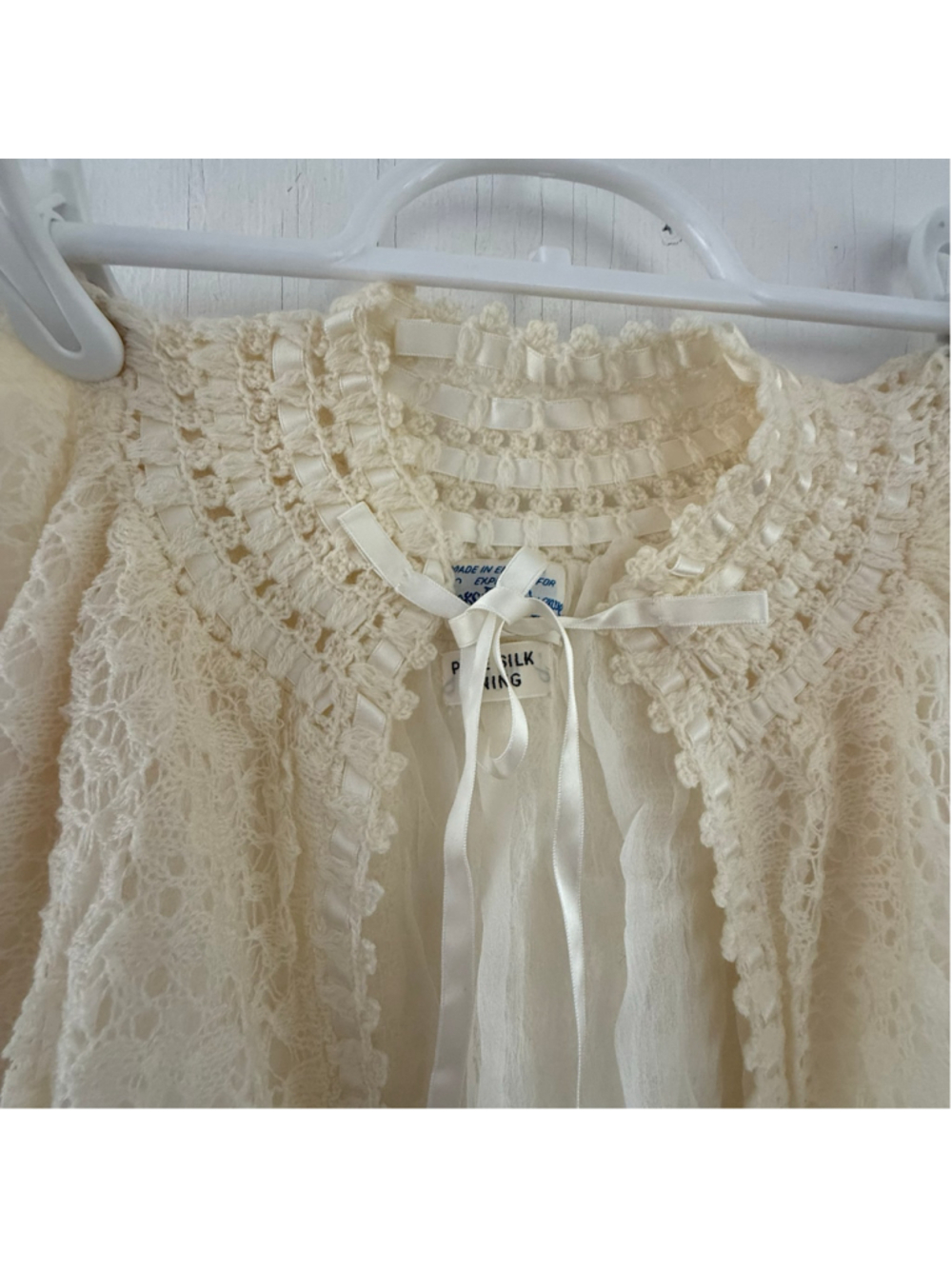 Vintage Saks Fifth Avenue Wool Silk Lace Baby Cardigan Coat Cream 0-3 months - Picture 5 of 8